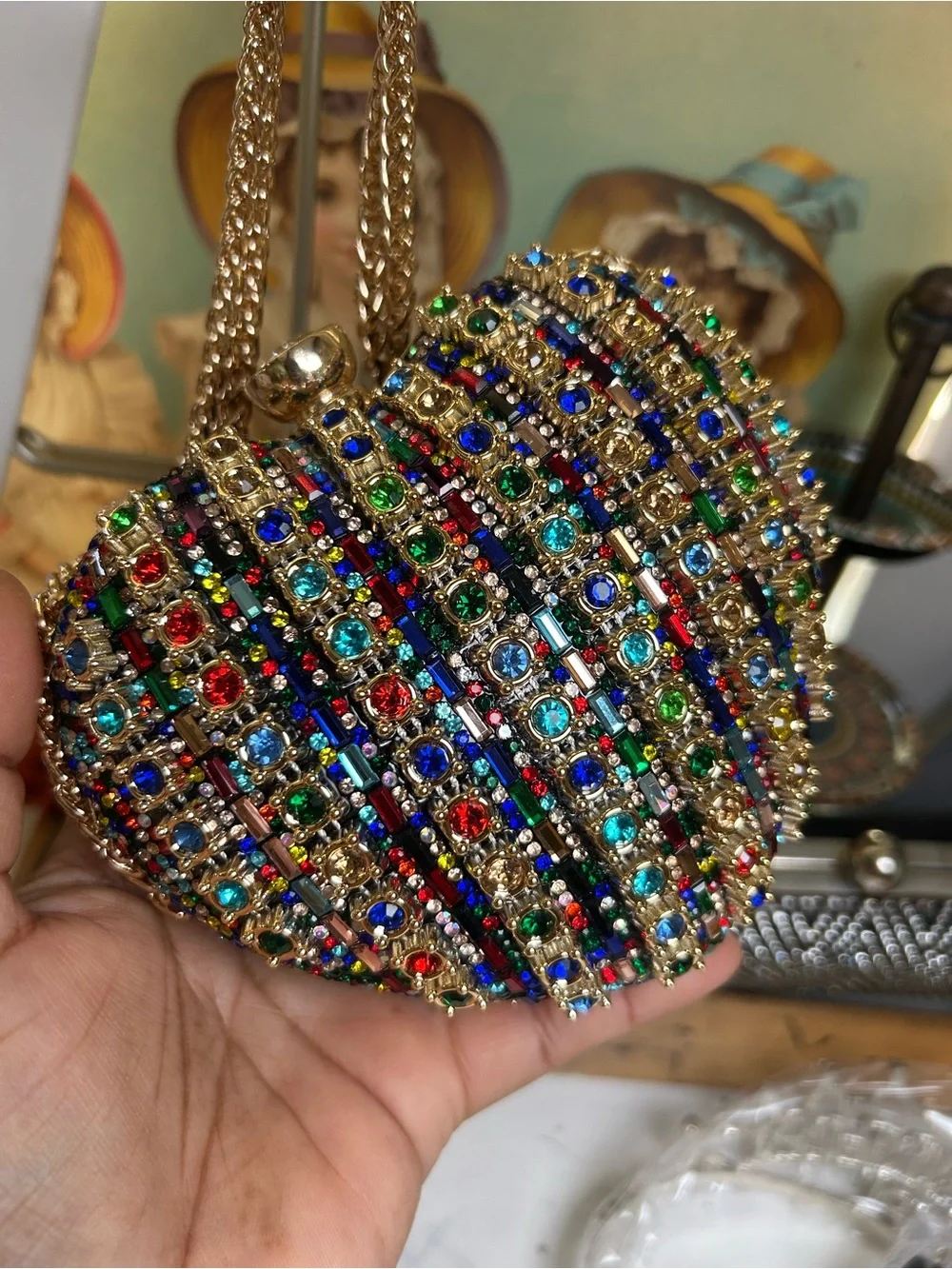 Multicolor Jeweled Heart Evening Bag